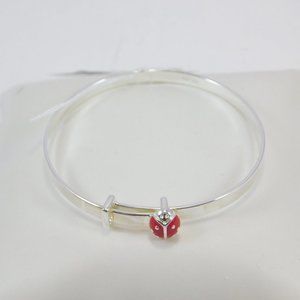 Girls Graceful Ladybird Enamel Bangle Sterling 2"